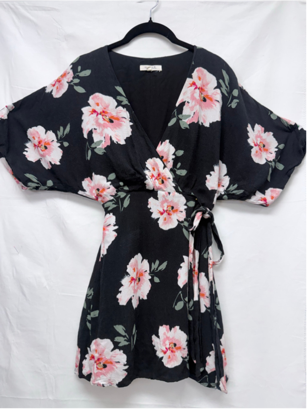 Women's Honey Belle Floral Wrap Mini Dress Black Pink Size S